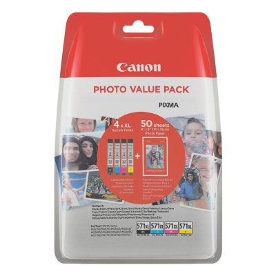 Canon CLI-571XL (0332C005), originálny atrament, CMYK, 4 x 11 ml , XL +PP-201 50 listů