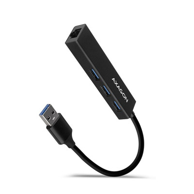 AXAGON HMA-GL3A, USB 3.2 Gen 1 hub, porty 3x USB-A + Gigabit Ethernet, kovový, kábel USB-A 20cm