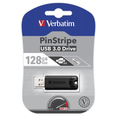 Verbatim USB flash disk, USB 3.0, 128GB, PinStripe, Store N Go, čierny, 49319