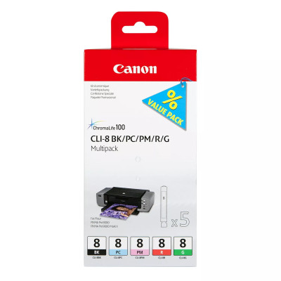 Canon CLI-8 (0620B027), originálny atrament, BK/PC/PM/R/G, 5 x 13 ml, Multipack