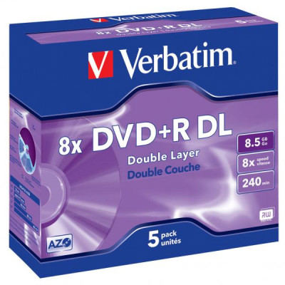 Verbatim DVD+R DL, Double Layer Matt Silver, 43541, 8.5GB, 8x, jewel box, 5-pack, bez možnosti potlače, 12cm, pre archiváciu dát