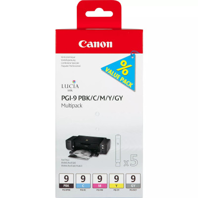 Canon PGI-9PBk/C/M/Y/Gy (1034B011, 1034B013), originálny atrament, PBK/C/M/Y/GY, 5 × 14 ml, 5-pack