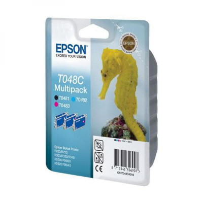 Epson T048C (C13T048C40), originálny atrament, čierny/azúrový/purpurový, 3 × 13 ml, 3-pack