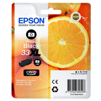 Epson T3361 (C13T33614010, T33XL), originálny atrament, photo čierny, 8,1 ml