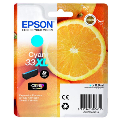 Epson T3362 (C13T33624010, T33XL), originálny atrament, azúrový, 8,9 ml