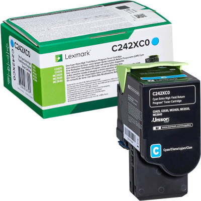 Lexmark C242XC0, originálny toner, azúrový, return