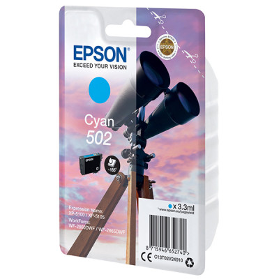 Epson T02V2 (C13T02V24010, 502), originálny atrament, azúrový, 3,3 ml