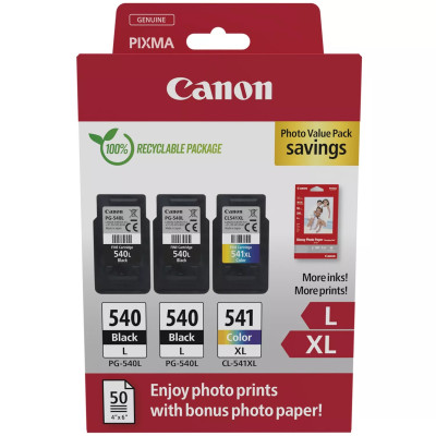 Canon PG-540L x2/CL-541XL (5224B015), originálny atrament, čierny/farebný, 2x 11 + 15 ml, Multipack + Photo Paper Value Pack