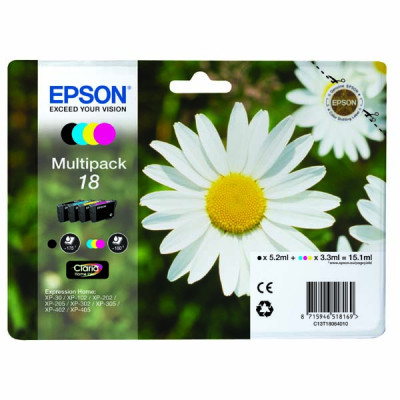 Epson T1806 (C13T18064010), originálny atrament, CMYK, 3 × 3,3 + , 4-pack