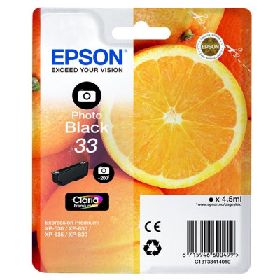 Epson T3341 (C13T33414010, T33), originálny atrament, photo čierny, 4,5 ml