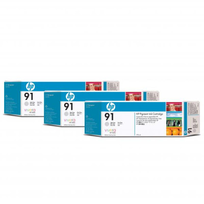 HP C9482A (91), originálny atrament, svetlo šedý, 3 × 775 ml, 3-pack