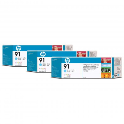 HP C9486A (91), originálny atrament, svetlo azúrový, 3 × 775 ml, 3-pack